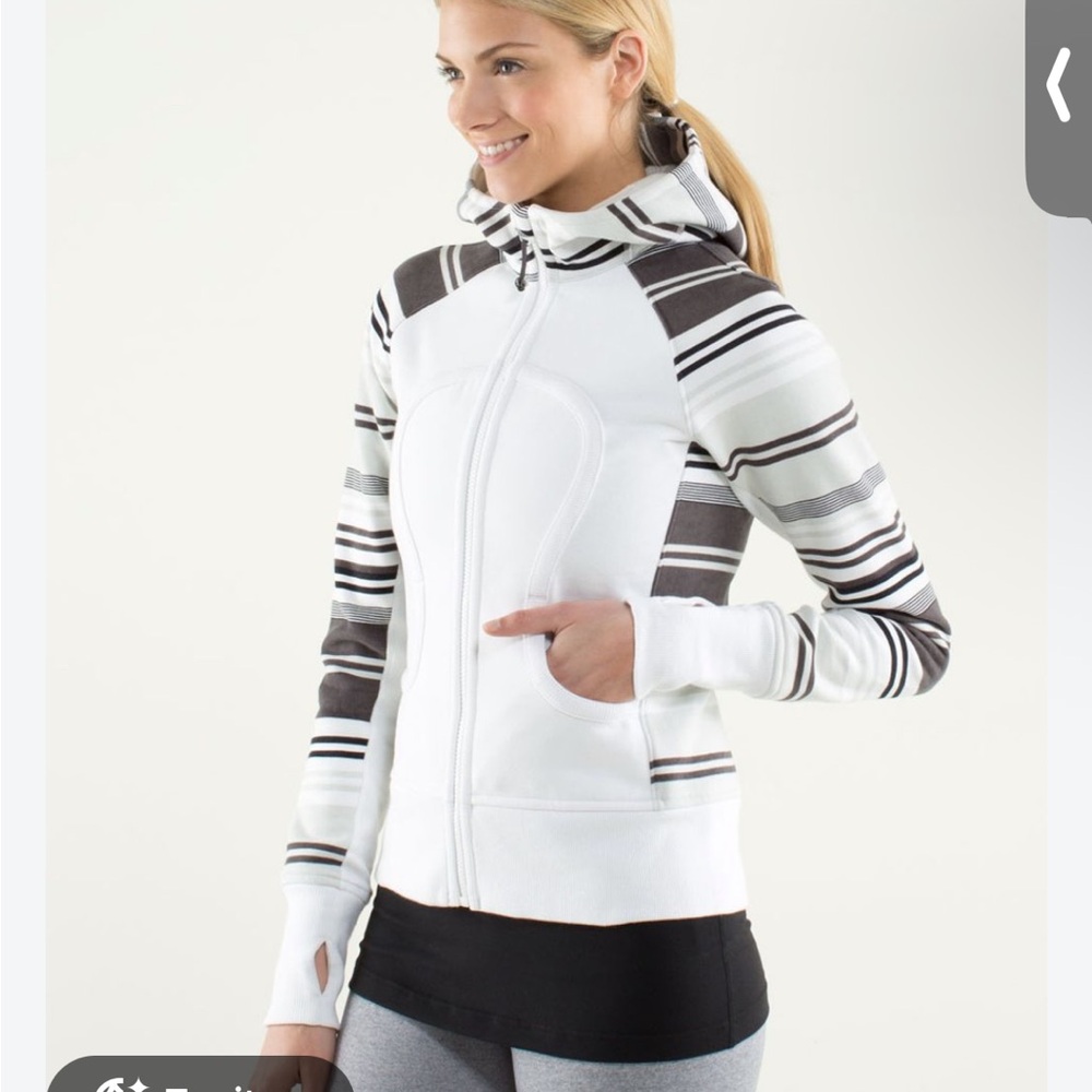 lululemon athletica White Hoodie with Black and Gray Stripes Size 2
